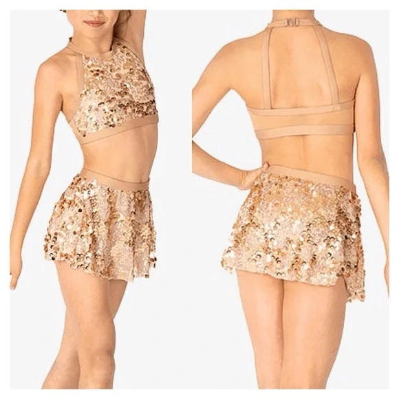 Body Wrappers Women’s Sequin Halter Top in Nude - Picture 7 of 7